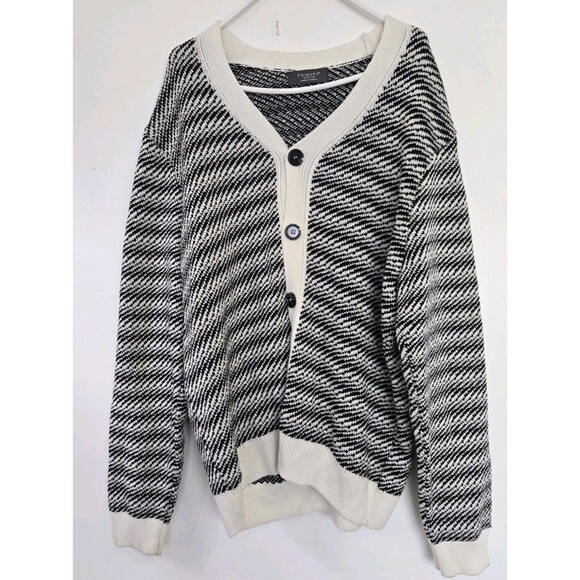 Primark Sweater Mens M Cardigan Grandpa Herringbone Geometric Preppy Academia - Picture 1 of 8